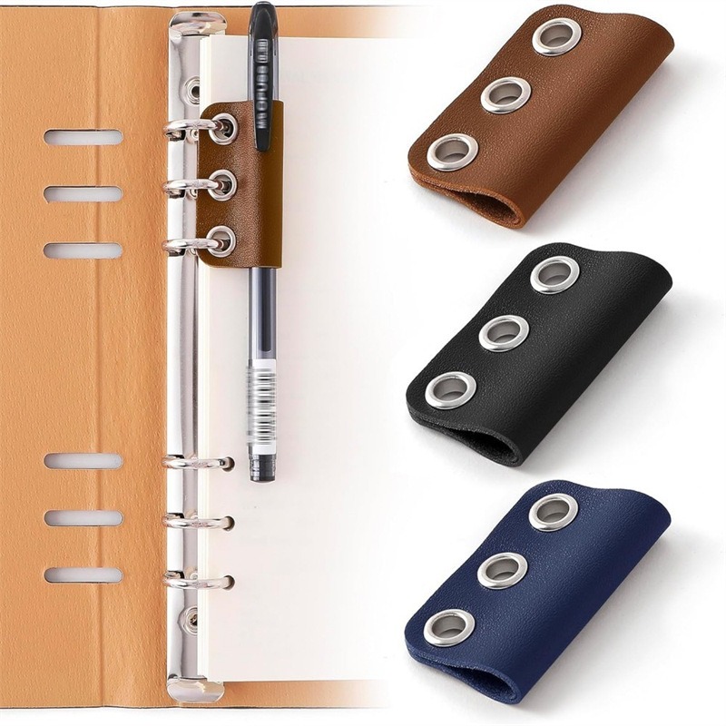 TEMU 3-pack Detachable Faux Leather Pen Holder Clips 3-hole Loose Leaf Notebook Pen Sleeve Multifunctional Pen Fixing Loop For Planner Journal