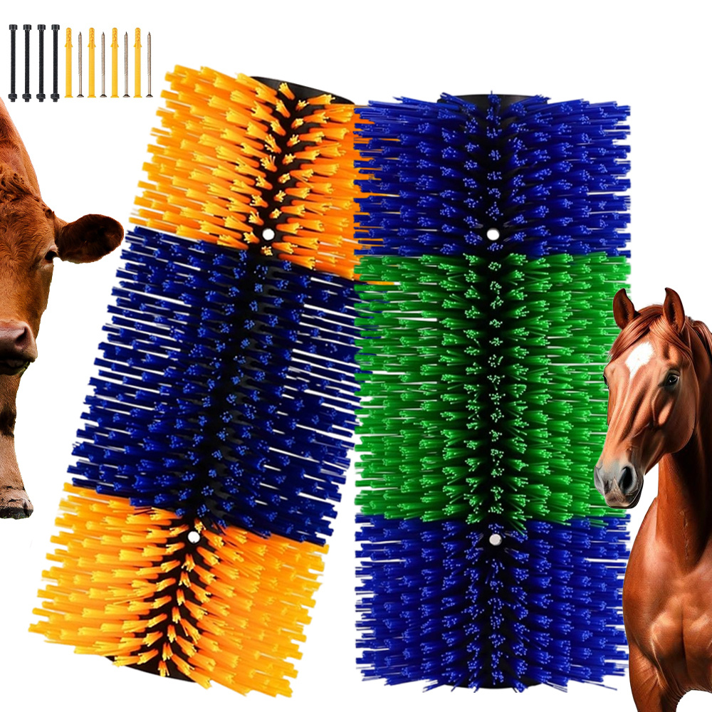 2pcs Cattle Scratch Brush | Horse Back Scratcher Itching And Cleans, Semi-circular Scratch Brush For Cattle, Sheep, Horses, Pig With 4 Screws, Made Of Pp And Plastic Bristles