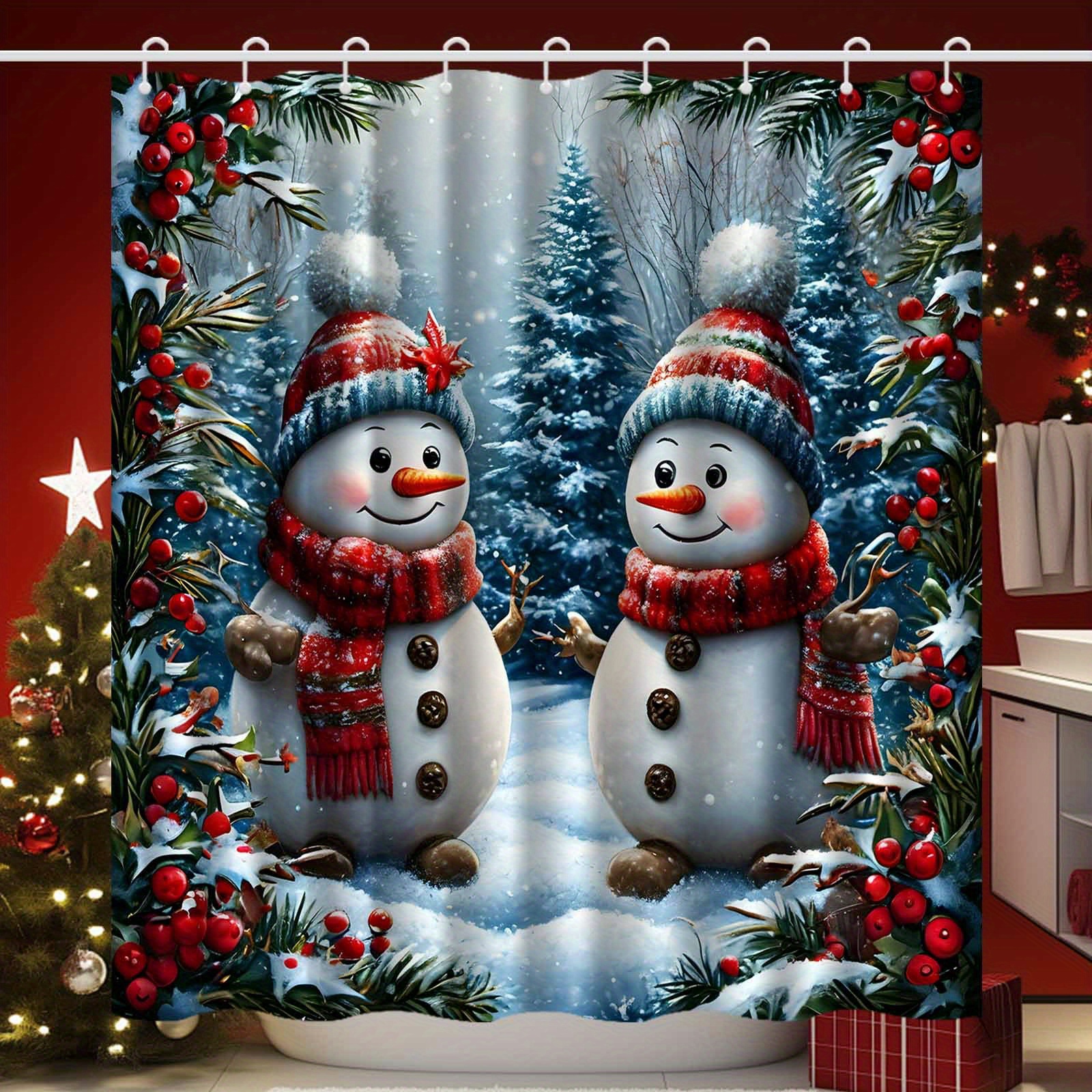 TEMU Jit1pcs Christmas Snowman Pattern Shower Curtain, High End Elegant Bathroom Curtain Shower Curtain, Shower Curtain Home Decoration Pattern,