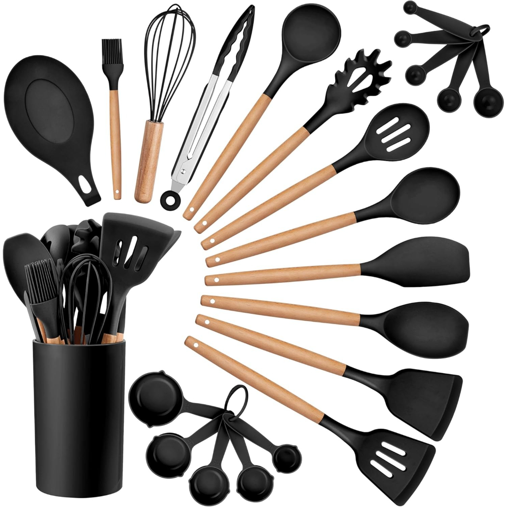 23-teiliges silikon küchenutensilien set, küchenutensilien set, sicherheits-küchenutensilien set, antihaft küchenutensilien set mit holzgriff, waschbare moderne kochgeschirr, küchenartikel, küchenhelfer, küchenutensilien, kochgeschirr küchen set, ideal für weihnachten