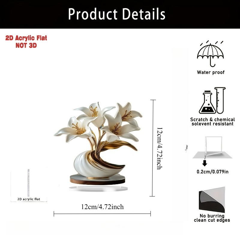2D Flat, 2D Flat Vase Decoration - A Single Piece 2D Flat Vase Decoration with Lily Design, Suitable for Decorating Living Rooms, Bedrooms, and Cafes in Various Occasions (Christmas, Weddings, Birthday Parties). A Creative Home Decoration for Holiday