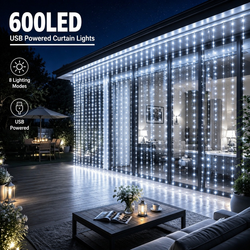 TEMU Luminosa Natalizia 600LED | 8 Modalit� di Illuminazione | Catena Luminosa LED Fatata Alimentata | Caldo/Colorata/ 3 Colori Opzionali | Luci a da