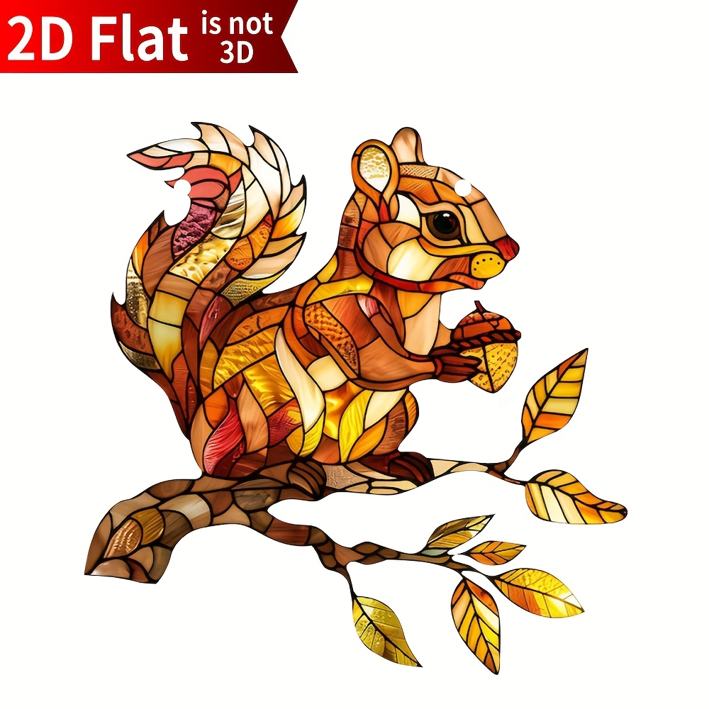 TEMU 2d Flat, Thanksgiving And Christmas 1pc 2d Flat Acrylic Squirrel Dyed Sun Catcher, Squirrel And Nut Window Decoration, Indoor And Outdoor Garden