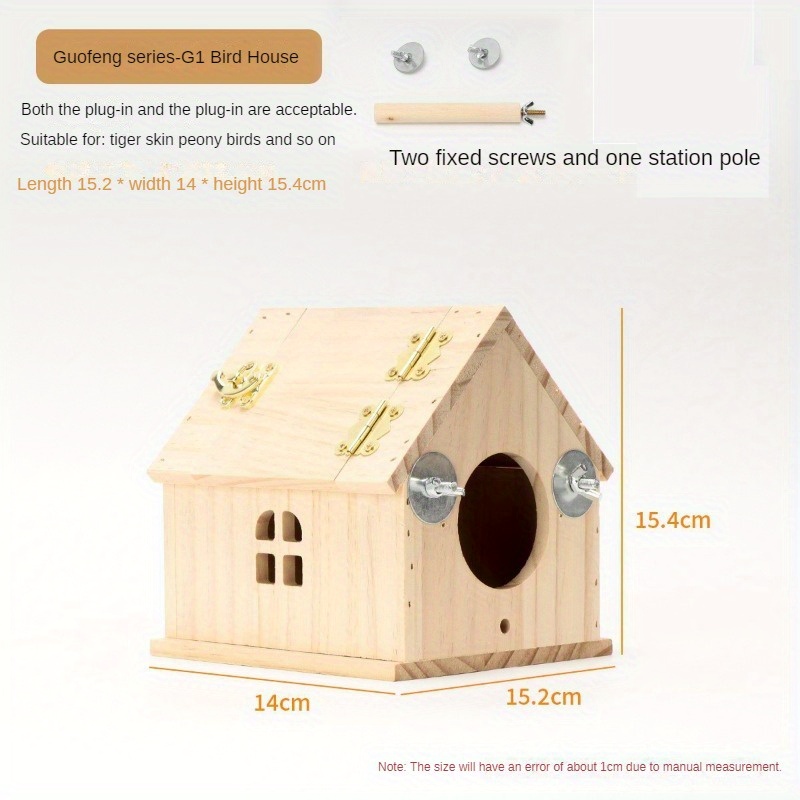 TEMU Parrot Bird Wooden Cage Small Wooden House Bird Cage Solid Wood Residential Nest