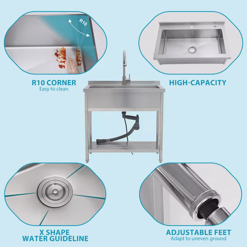 21 d x 36 w x 35.5 h stainl steel large utility sink single bowl freestanding commercial restaurant sink with pull-out faucet utility sink for laundry room Product details 7