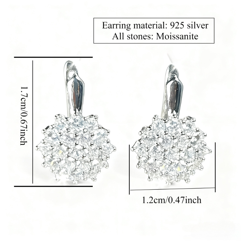 Women's 925 Silvery Full Moissanite Sunflower Design Ear Studs