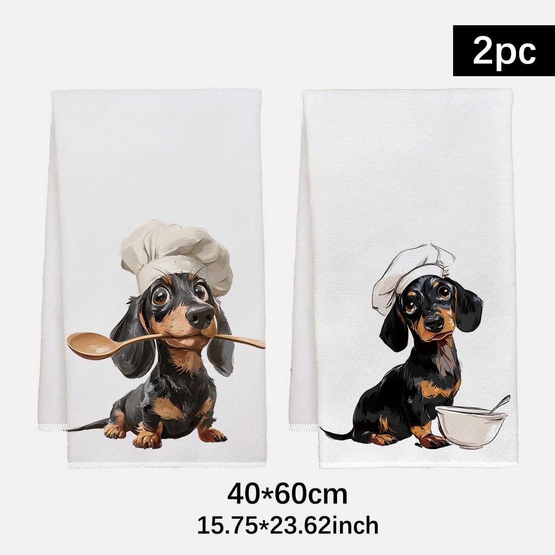 TEMU 2pcs Set Of Dachshund-themed Chef Series Illustration Pattern Kitchen Towels, 16 X 24 Inches, Dishcloths, Sponges, Tea Set Decorations, Suitable