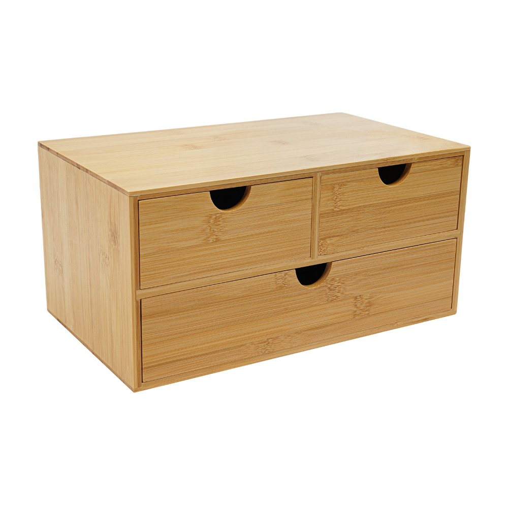 Image of No Assembly Organizer, Natural Bamboo Organizer, 3-drawer Desk Storage, Smooth End, Surface, For Home Office Bedroom Living Room, Storage Drawer Units