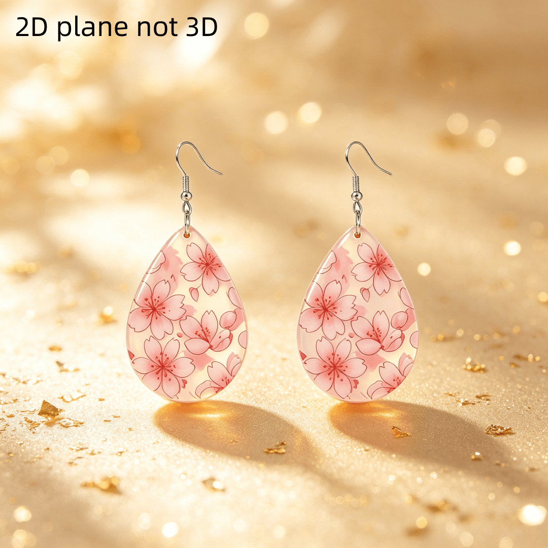 Pink Cherry Blossom Sakura Teardrop Dangle Earrings, Lightweight