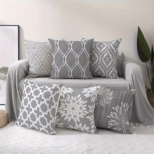 6er-set moderne, minimalistische kissenbezüge mit geometrischen blumenmustern, für wohnzimmer-sofakissen, kissenbezüge für die wohnungsdekoration, einseitiger druck (ohne füllung), reißverschluss, ideal für den einsatz in autos, betten, sofas, im freien, büros