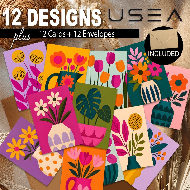 TEMU A Set Of Vintage Bohemian-style Colorful Abstract Geometric Floral Greeting Cards For , With Blank Inner Pages. Suitable For Birthdays, Thanks,