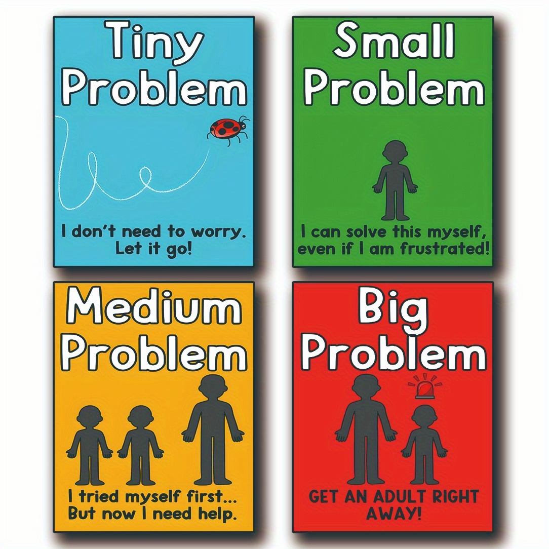 

Print Painting, 4pcs Classroom Poster Set - 8x10" Emotional Awareness & Behavior Management , Problem Hangings, School Classroom, Emotional Regulation, Room Decor