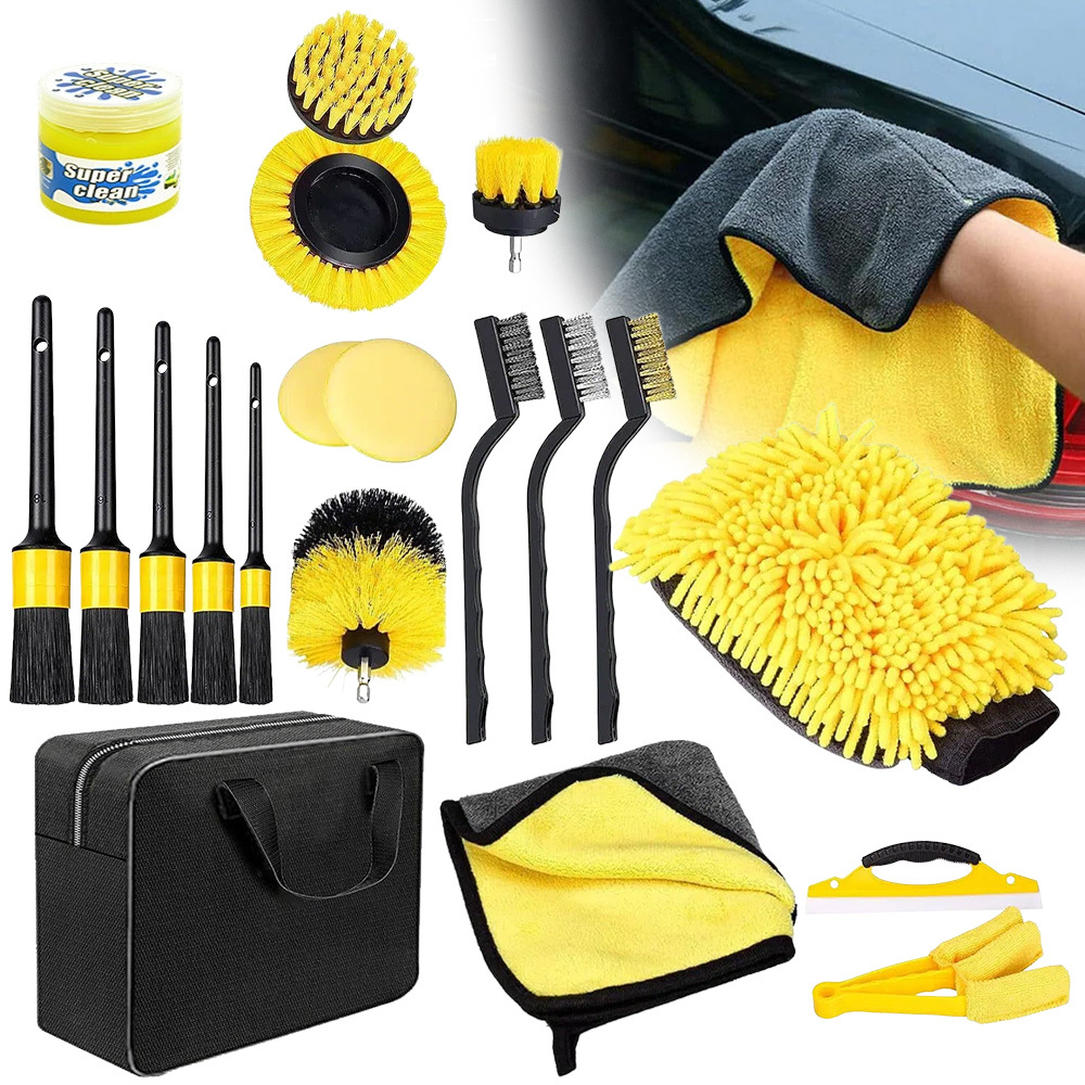 Auto Detailing Brush Set 20pcs Car Cleaning Drill Brushes Air Vent Brushes For Vehicle Interior Care