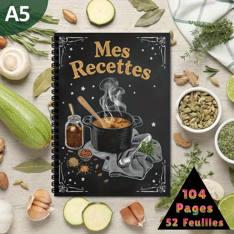 TEMU 1 livre de recettes | Cahier à spirale A5 pour collection de recettes, idéal pour hommes et femmes - Peut contenir jusqu'à , journal de cuisine