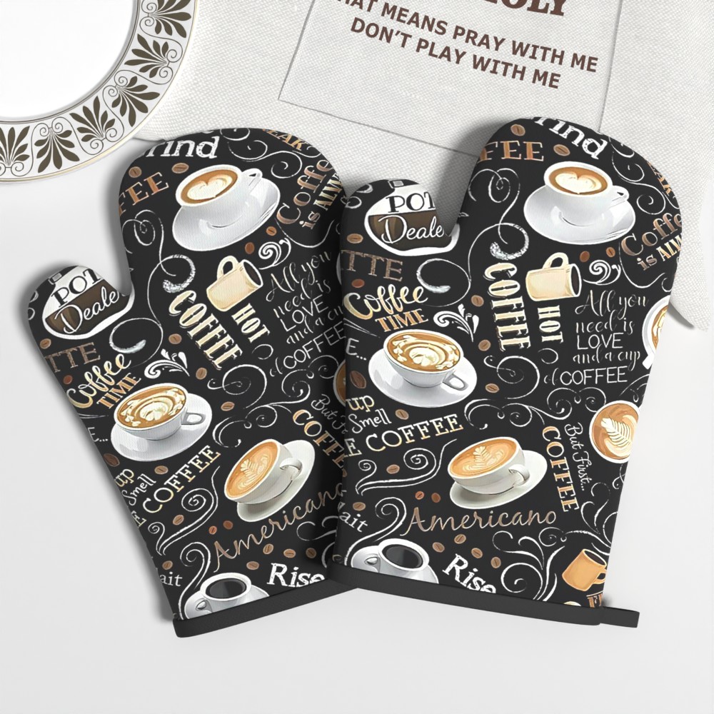 TEMU 2pcs Oven Mitts Heat Resistant Non-slip Suitable For Kitchen Cooking, Baking, Grilling With Coffee Bean, Mittens For Hot Pots, Pans, Outdoor