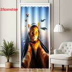 2D flat Decorative door curtain Unique Cat in Helmet Airplane Door Curtain Foldable door curtain closet door curtain - door curtain with ring - for bedroom and living room door - decorative partition, 2D Flat