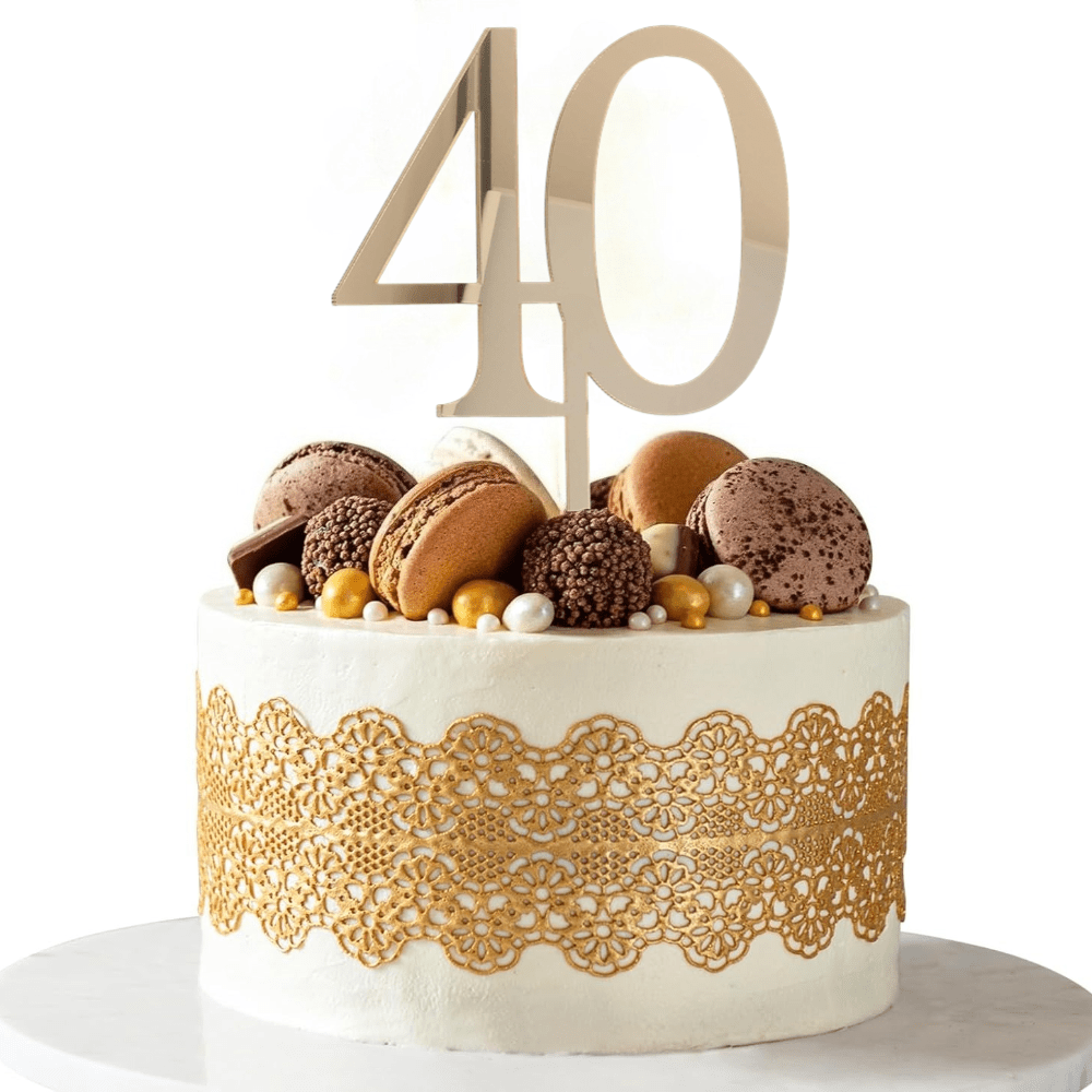 Image of Golden Acrylic Number 40 Cake Topper - 1pc Elegant 40th Birthday Cake Decoration Supplies For Women Men, Anniversary, Christmas, Thanksgiving, Halloween Party (golden)