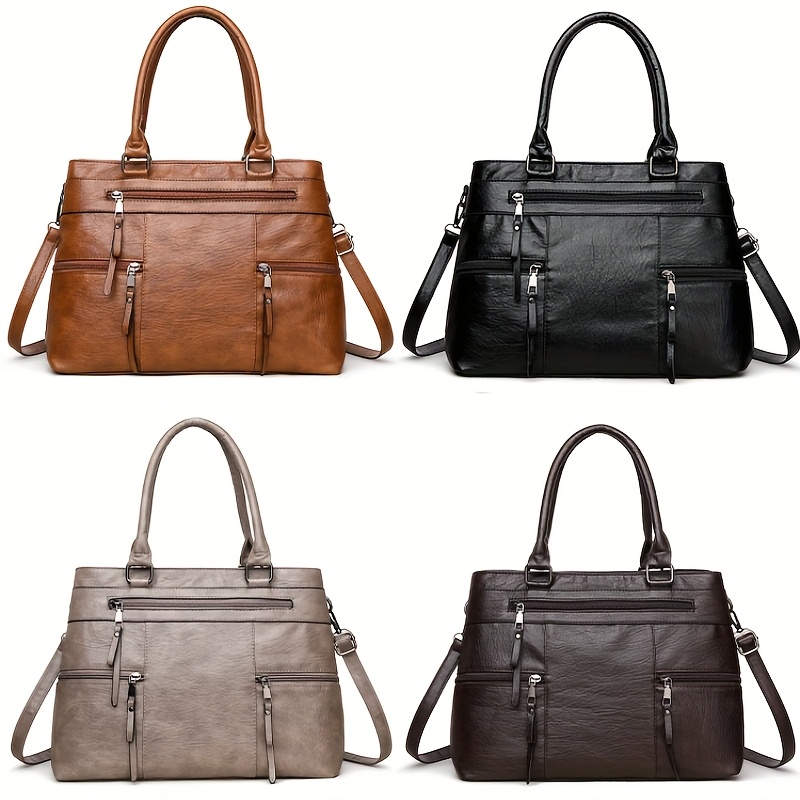 womens genuine leather handbag crossbody full grain no detachable strap hardware zipper closure polyester lining elegant handbag for travel everyday black exterior Product details 7