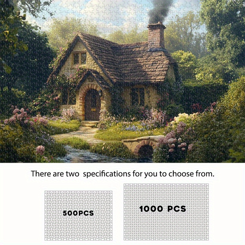 

[500/1000pcs Cottage ] 500/1000pcs Cottage Puzzle, Color Artistic Jigsaw, Ideal For Puzzle Enthusiasts, With Garden Stream, For 14+, Holiday Decor & Gift