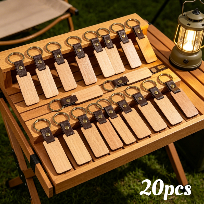 TEMU 20 Wood Keychains - Natural Wood Keychain Blanks, Laser-engraved Rectangular Tags, Suitable For Diy Crafting, Handmade Wooden Log Blanks, Ideal