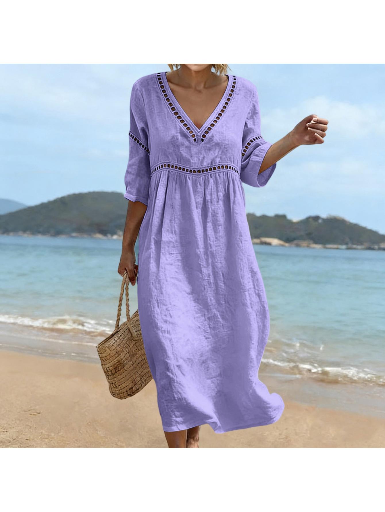 fitted lace wedding dress Women’s Strappy Purple Pink Maxi Dress – Boho Summer Beach Dress S/M main image 0
