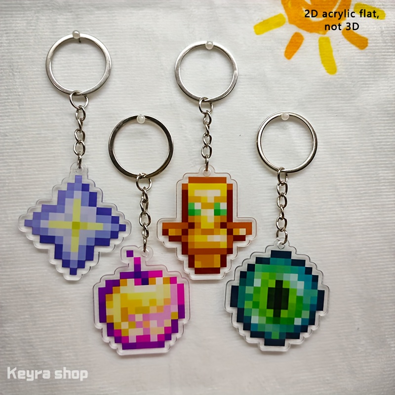 E-shop 2D-flach, 4-teiliges Spiel-Ornament-Set im Pixel-Stil mit Schlüsselanhänger, Spiel-Dekoration im Pixel-Stil, geeignet für Geschenke,