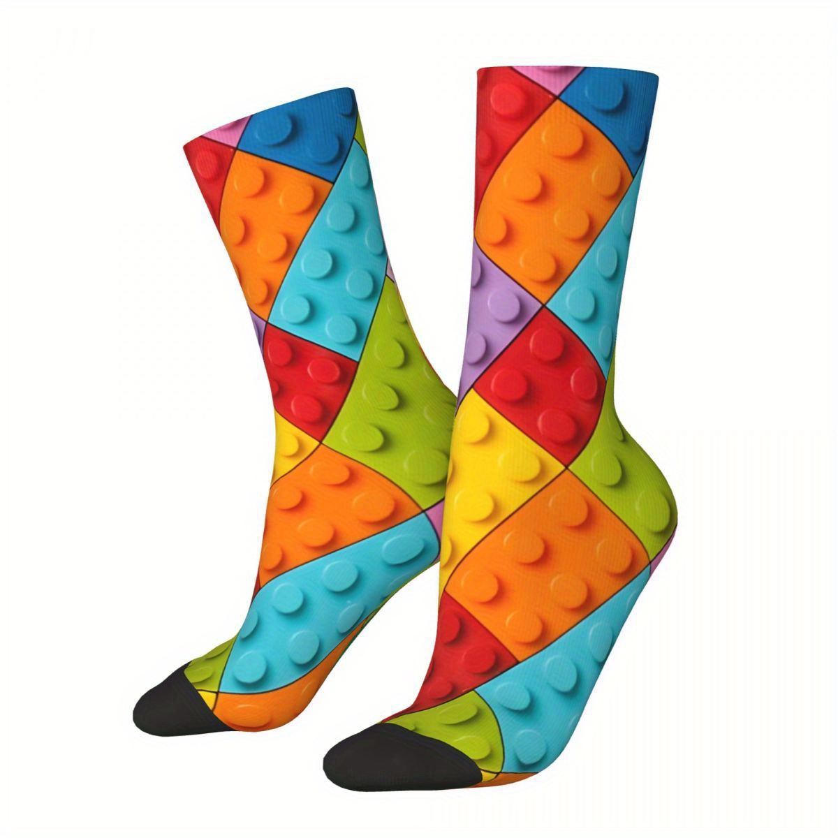 

1 Pair Biihudu Vibrant -inspired Mid-calf Socks For Men - 3d Print, Soft Polyester & Elastane , Breathable & Comfortable, Ideal For Travel & Casual Attire, Cute Socks