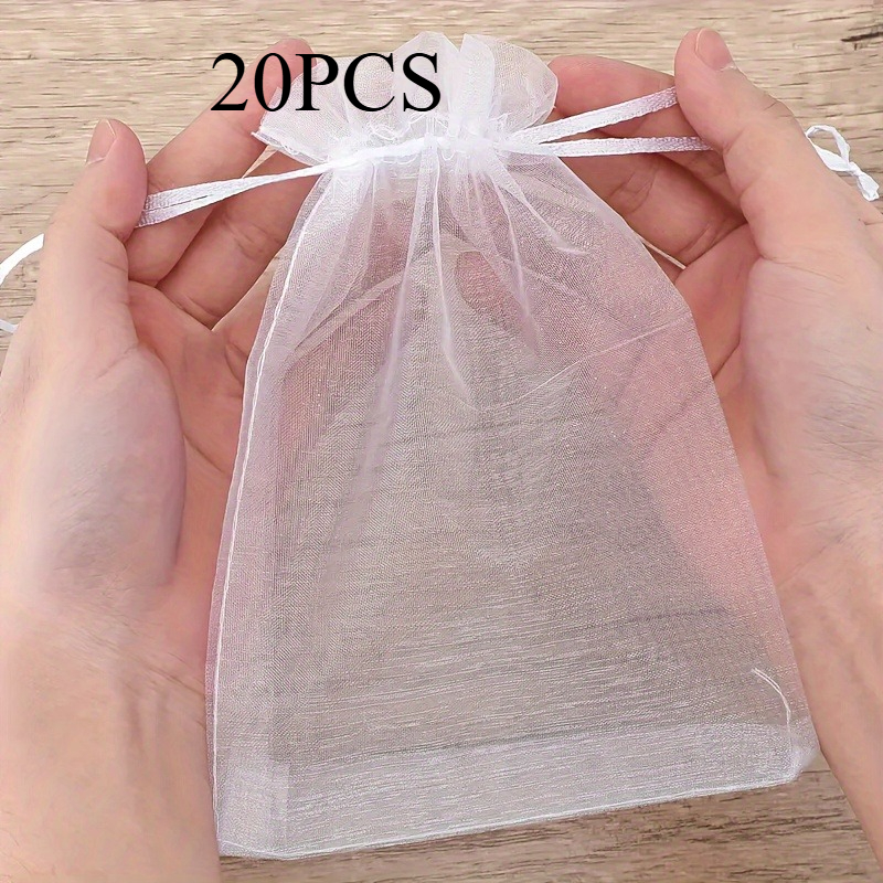 gift for her him 20 white breathable mesh organza bags transparent drawstring bags suitable for wedding gifts jewelry packaging   cosmetics and candies multifunctional gift bags with ribbons