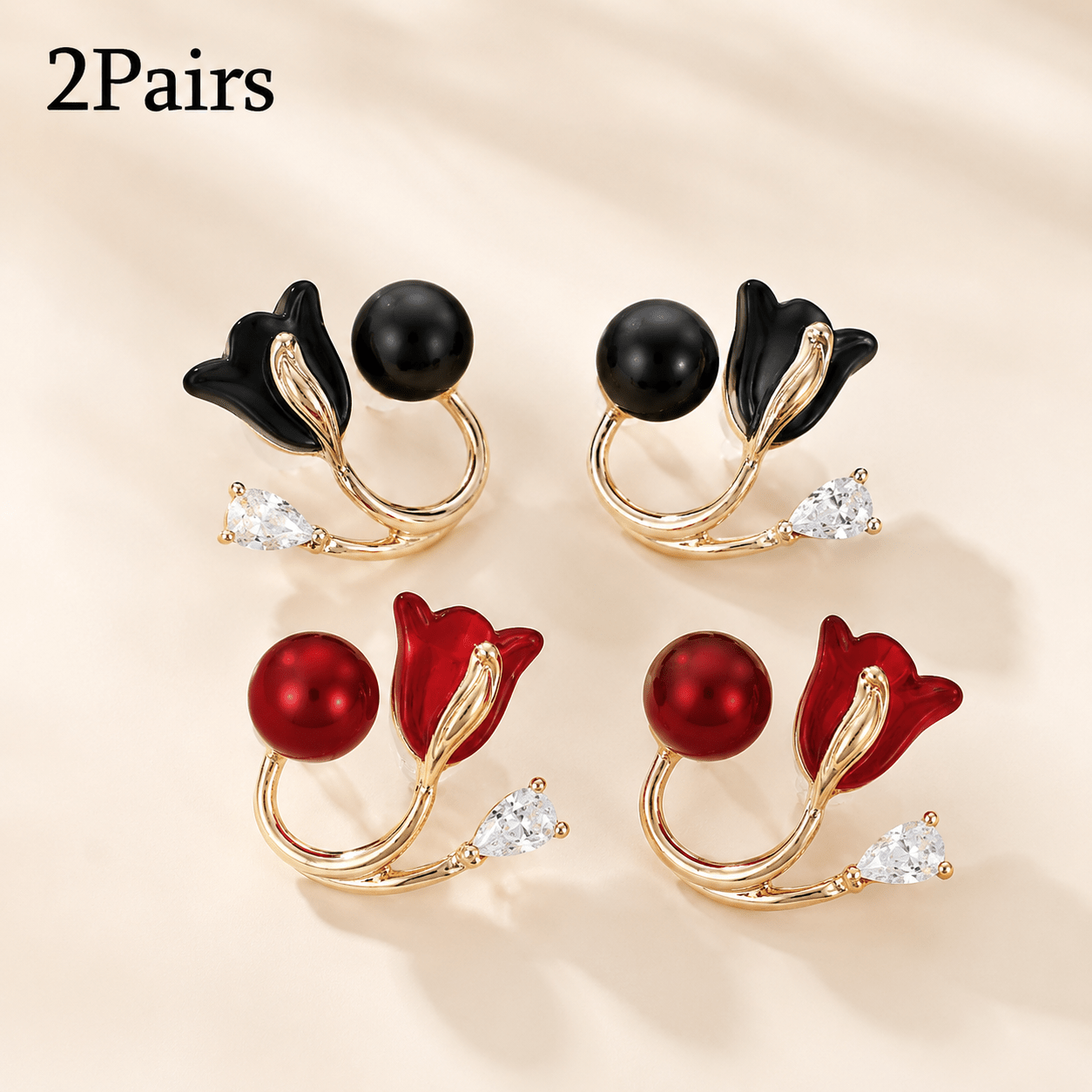 TEMU 2 Paires de Boucles d'Oreilles pour Femmes, Boucles d'Oreilles Dorées Florales Enveloppantes pour Femmes avec Embellissements en Faux Cristal,