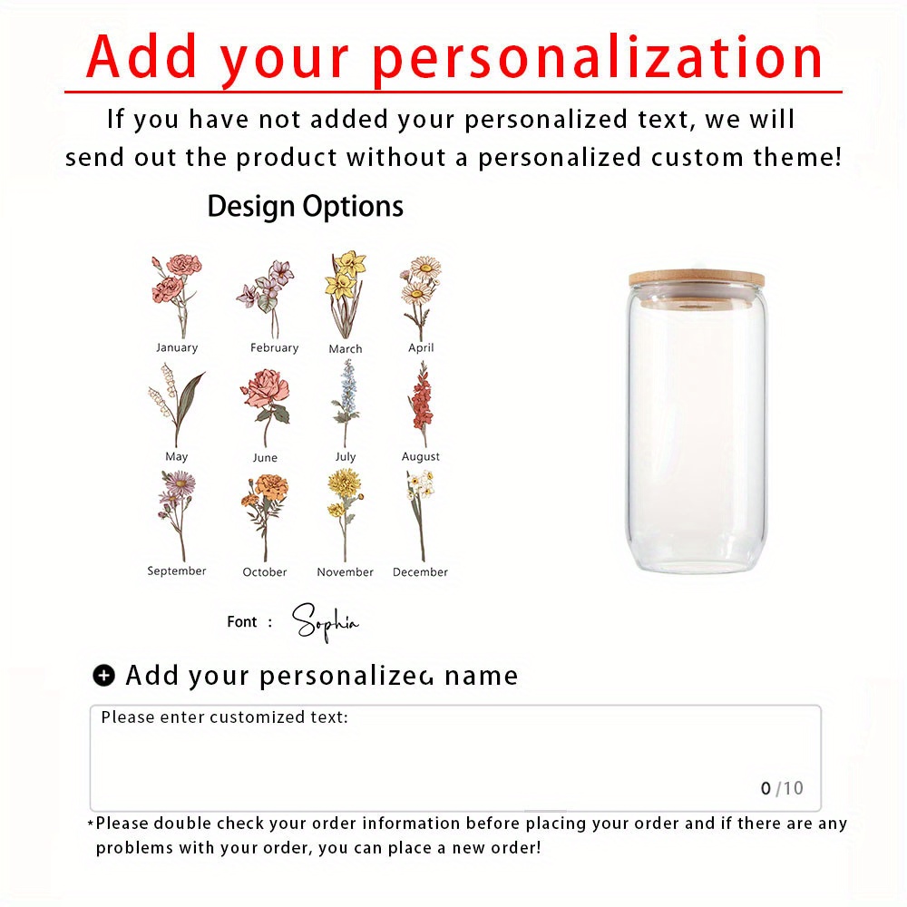 Image of 1pc Personalized Glass With Lid And Straw - Custom Iced Coffee Mugs, Beer Glasses, Beach Themed Designs, Drink Containers, Birthday Gifts For , Holiday Gifts, Suitable For , Bridal Accompaniment Gifts