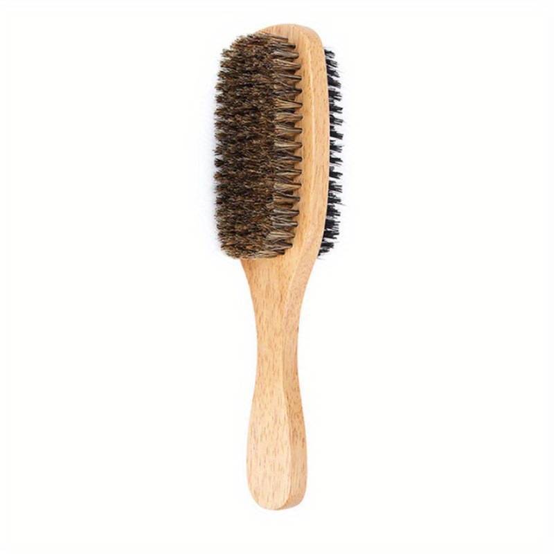 TEMU Men's Dual-sided Beard Brush, Perfect For Detangling, Smoothing, And Styling Beards, Wooden Handle Cleaning Brush, Barber Hair Styling Comb,