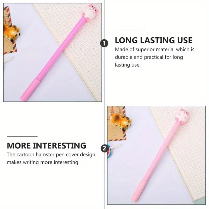 set of 24 adorable hamster themed pens made of plastic featuring a cartoon hamster design ballpoint pens are writing and are suitable for students offices and home stationery needs in assorted styles Product details 7
