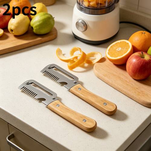 3 in 1 stainless steel peeler julienne slicer with wooden handle steel blade ergonomic non slip wooden handle rust resistant easy to for fruits vegetables ideal for home kitchen camping