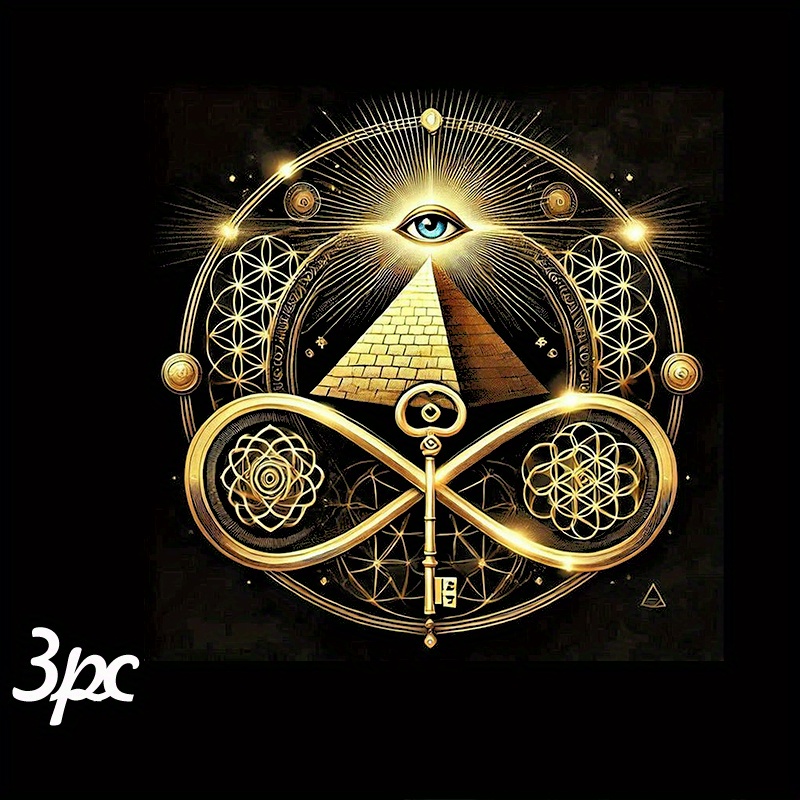 E-shop 3 Stk. geheimnisvolle Pyramidenmuster-Wärmeübertragungsaufkleber, DIY-Aufbügler, geeignet für T-Shirts, Kissen, Rucksäcke, etc., mehrfarbig,