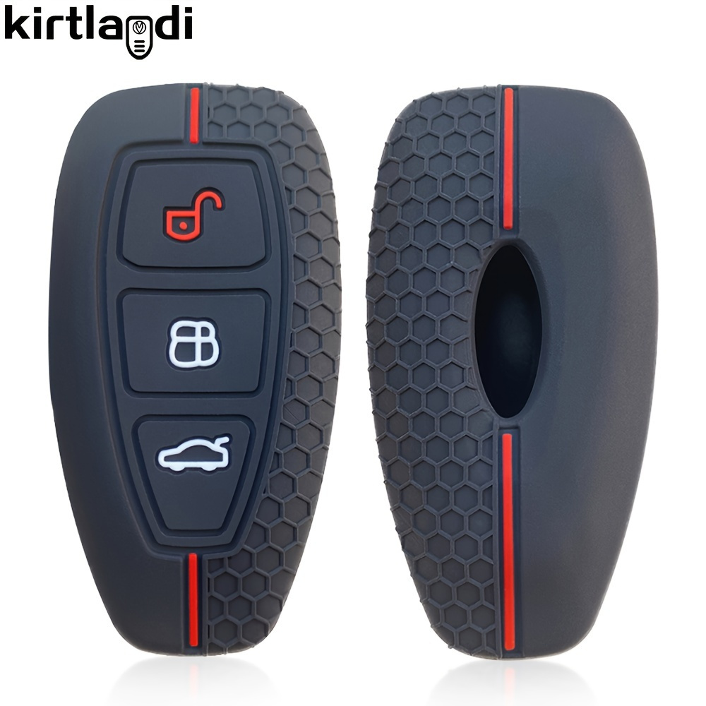 Sturdy Silicone Key Ring Case Designed For Ford Models Like , , Focus, , , Grand Kuga, , And Transit - Featuring A Hexagonal Design With A Red Accent Line, This Keyless Remote Control Holder And