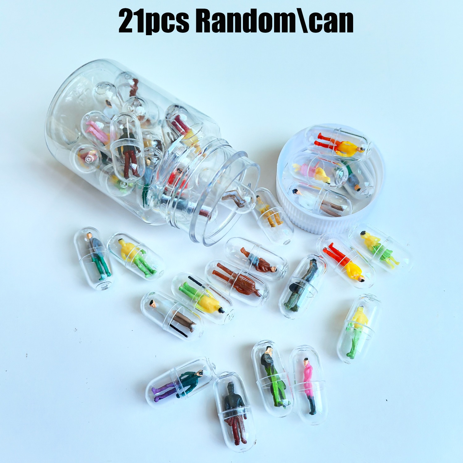TEMU 21/61/91pcs Random Transparent Capsule 3d Unique Cute And Interesting Character Statue Set Mini Character Statue Miniature Scene Character Model