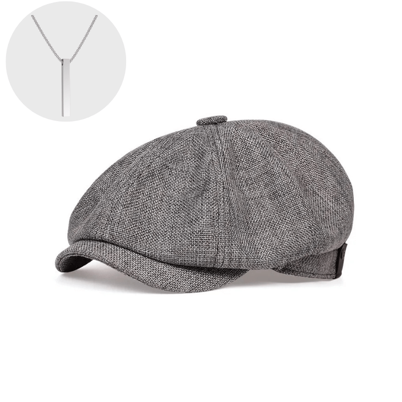 Image of 2pcs Set, Men's Vintage Beret And Decorative Necklace, Retro Newsboy Painter Cap, Breathable Ethnic Artist Hat, Casual Headwear For Studio, Daily Wear And Outdoor Activities