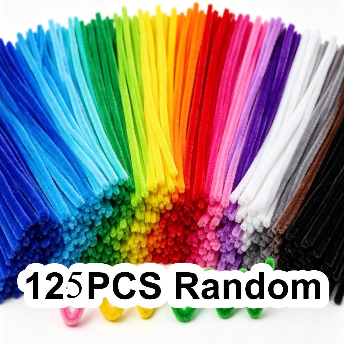 TEMU 125pcs Fil Chenille Couleur Aléatoire, Brosses de Nettoyage Souples et Flexibles de Tube - Fournitures d'Artisanat pour Fleurs, Animaux Faits