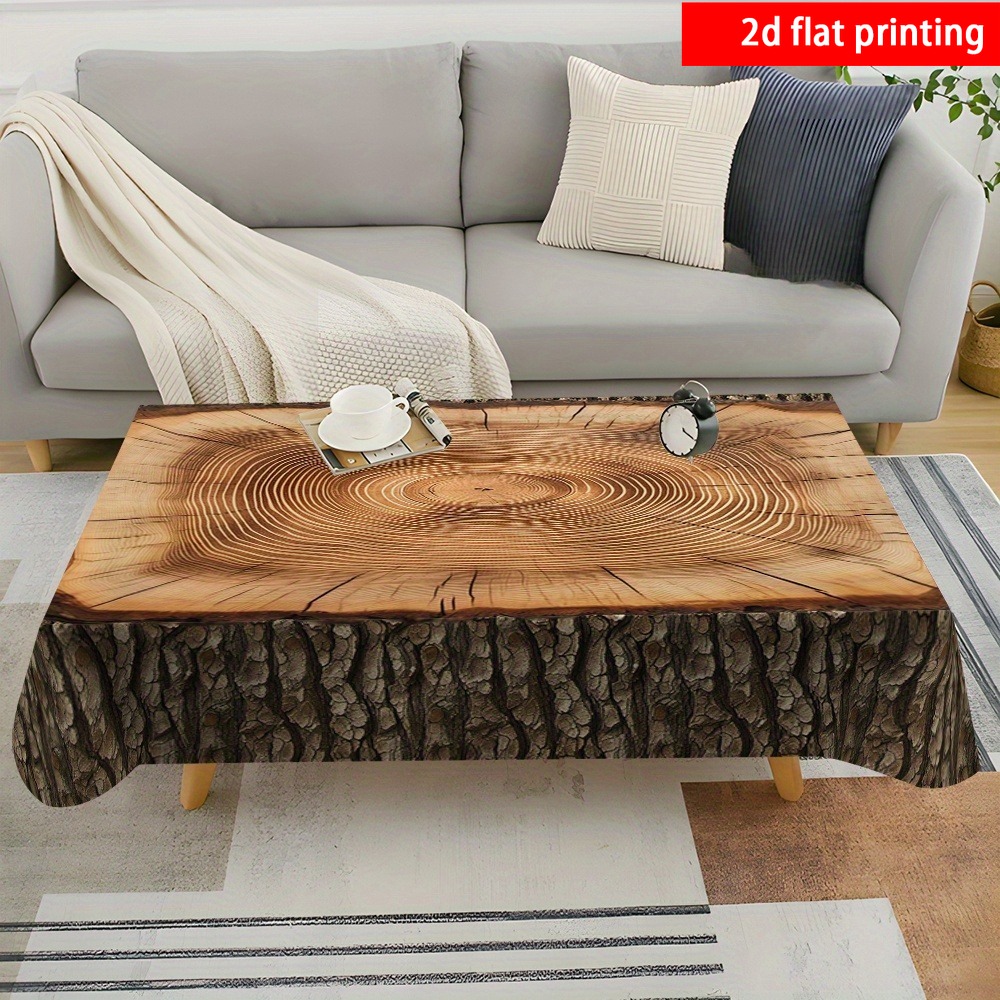 TEMU 2d Flat Printing, 1pc, Textured Tree Stump Pattern Decorative Tablecloth, High-quality Polyester Material, Style Adds A Rustic Atmosphere,