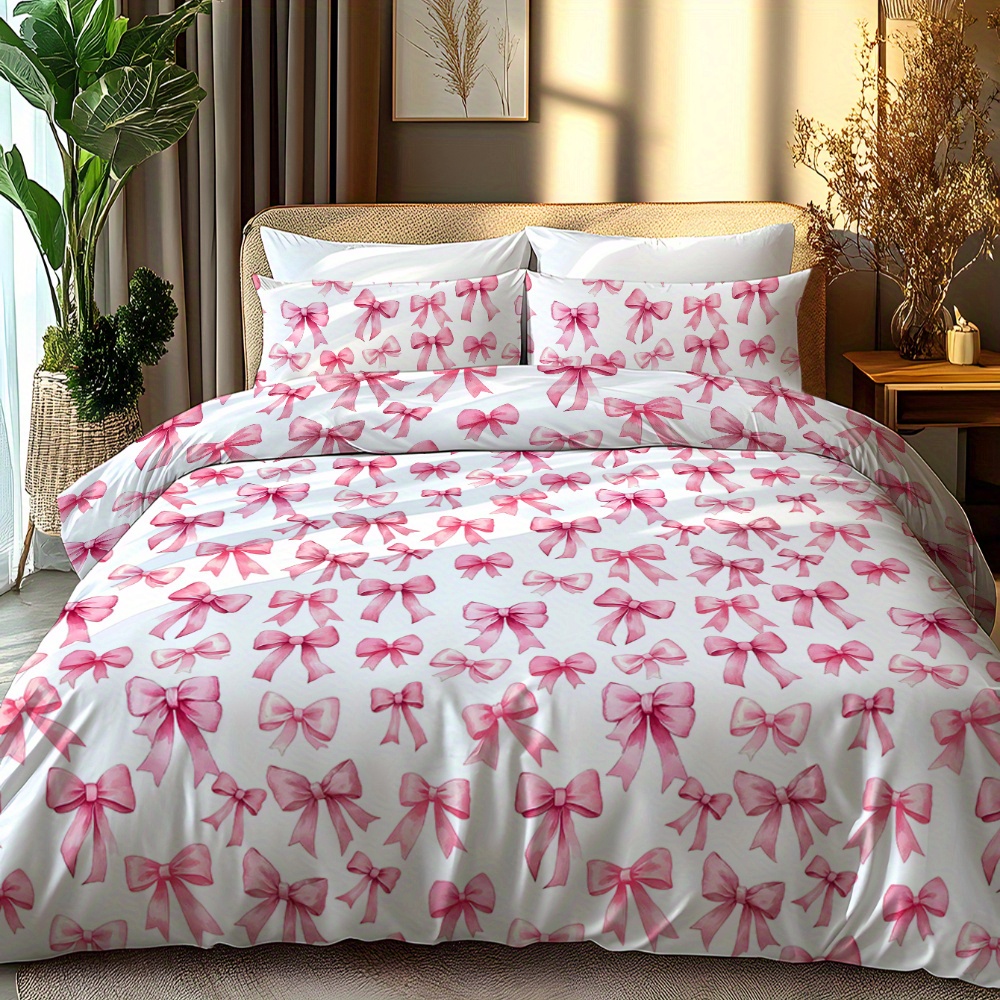 TEMU Jit2/3pcs Valentine's Day Bedding, Love Is , Featuring A Bow Tie Theme Design, 3d Brushed Digital Printed Duvet Cover Set, Excluding Filling