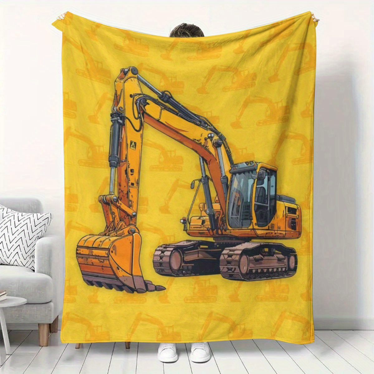 Supermykt flanellpledd med gravemaskinmønster for menn og gutter –  Komfortabelt, varmt, allsidig gave til bursdager, høytider og utendørs *, image size:1200x1200