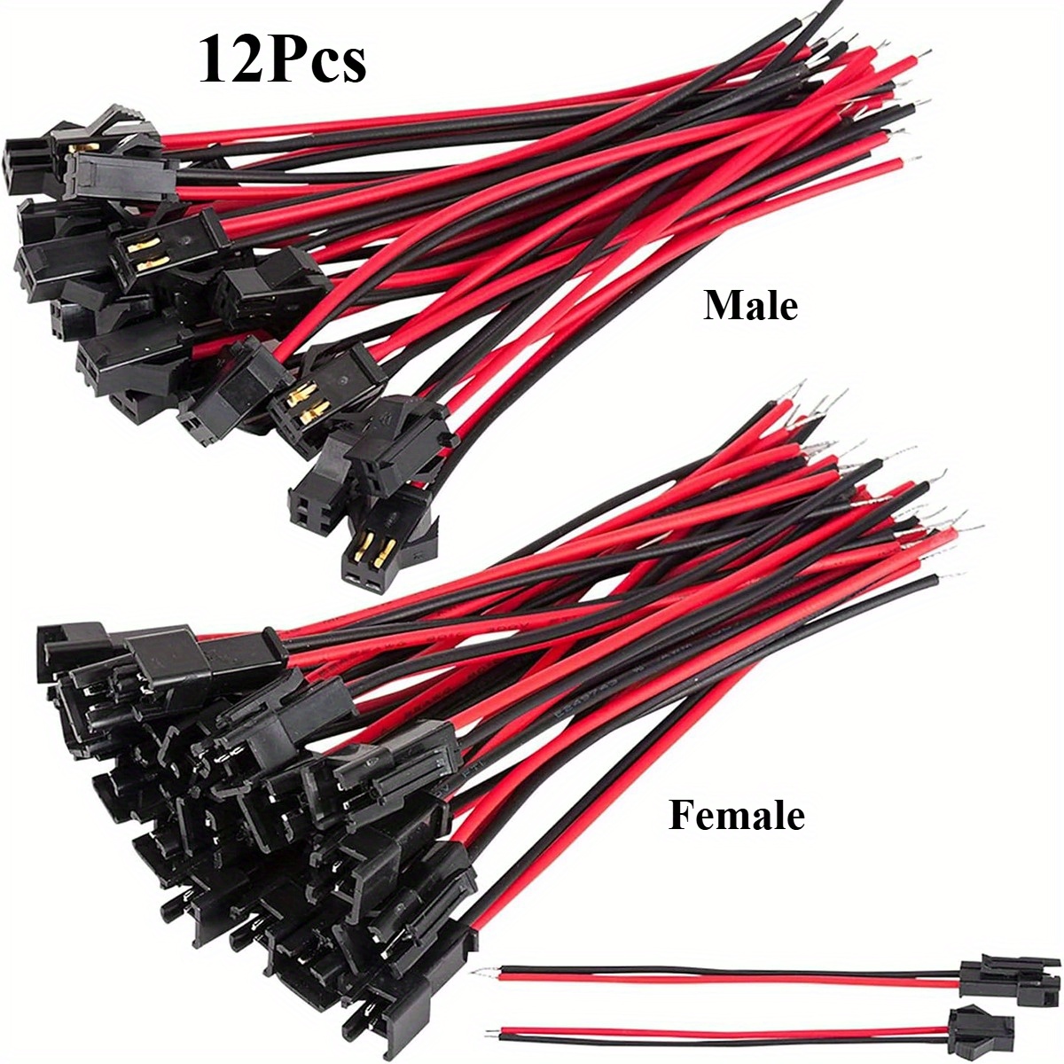 TEMU 12 Jst Sm 2.54mm 2-pin Terminal Wires, Male And Female Connectors Suitable For Single-color Led Strip Decoration, , Led Strip Connectors, Stable