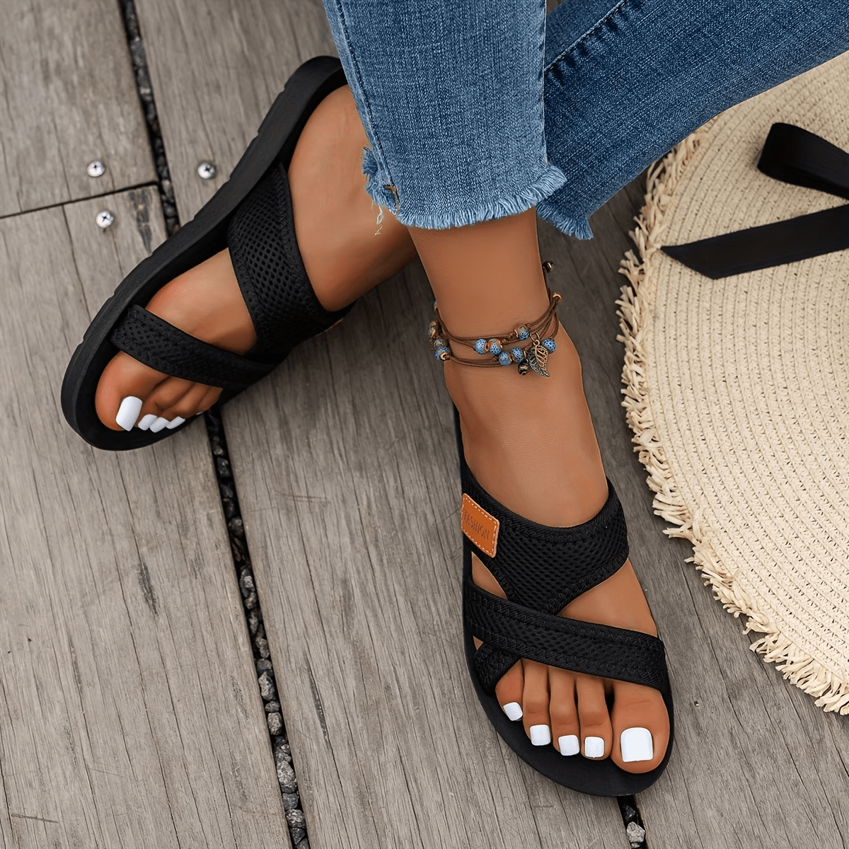Image of Women Flat Sandals Ladies Slip On Flats Woman Summer Cross Sandals Women Female Flip Flops Sport Sandals