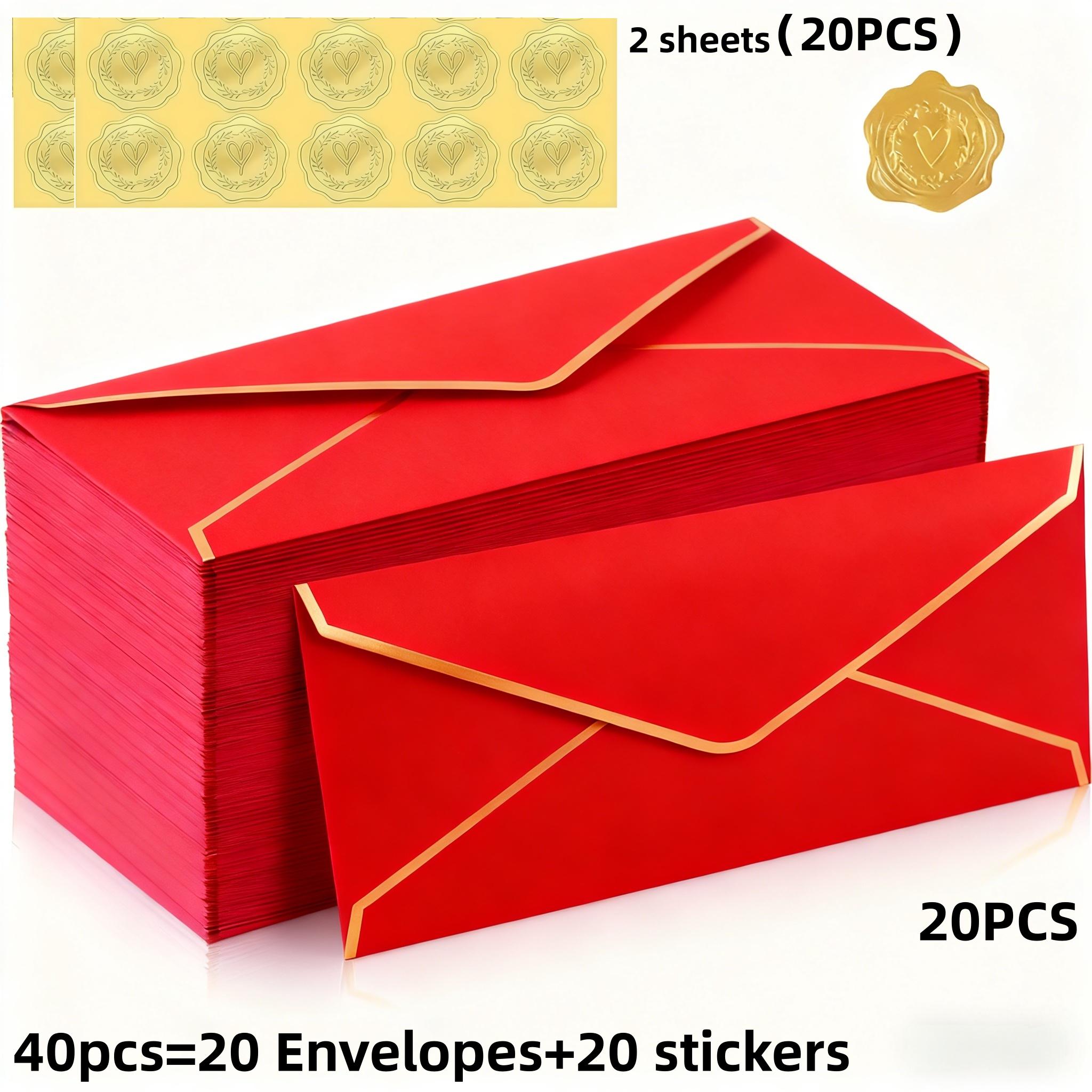 TEMU 40pcs (20 Envelopes And 20 Stickers) New Year Red Envelopes, Christmas Envelopes, Wedding Invitations, Business Invitation Envelopes, Birthday