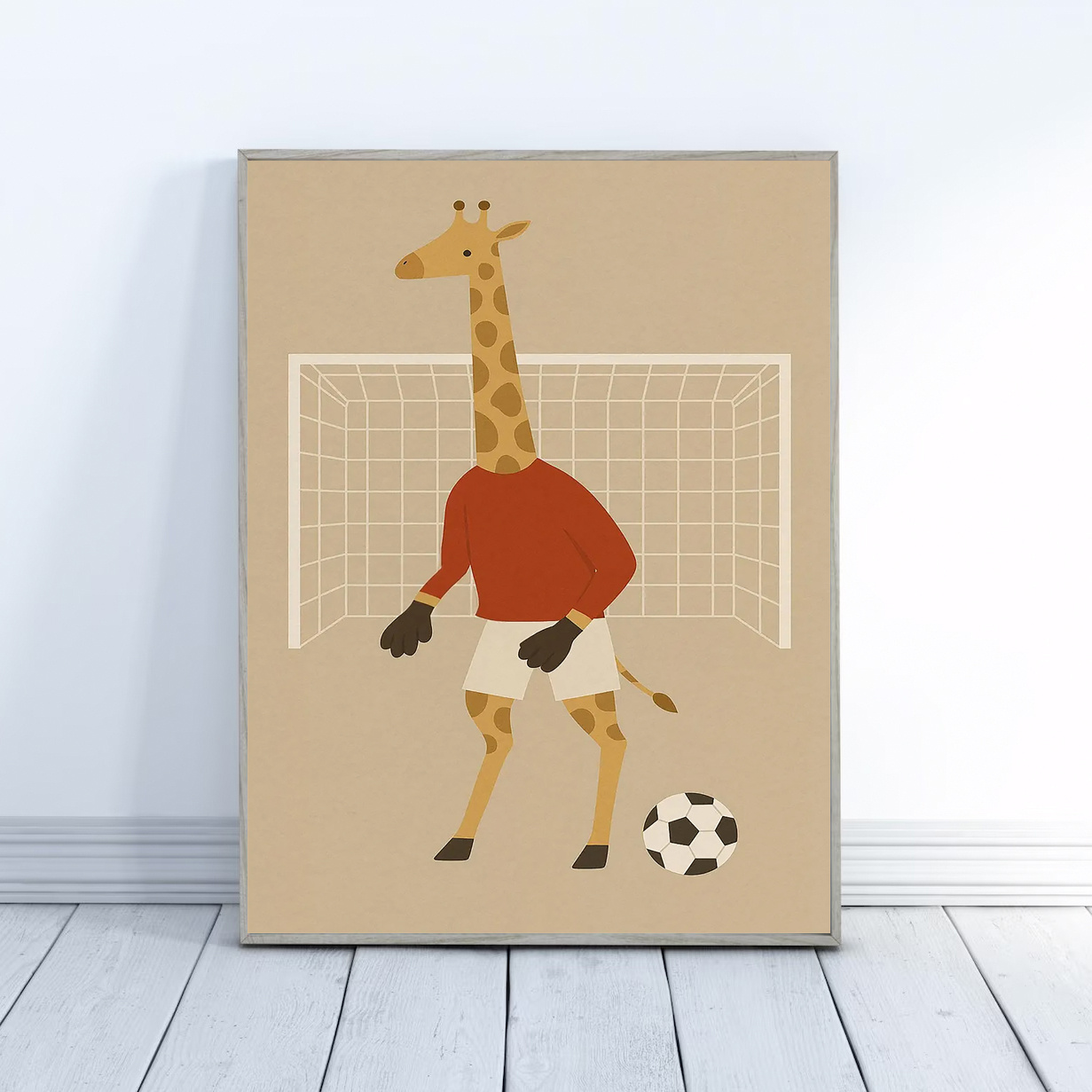 TEMU 1pc 2d Flat Soccer Giraffe Print, Animal Goalkeeper Wall Decor, Sports Kids Room Decoration, Soccer Player, Boys Room Art, Minimalist Print, Fun