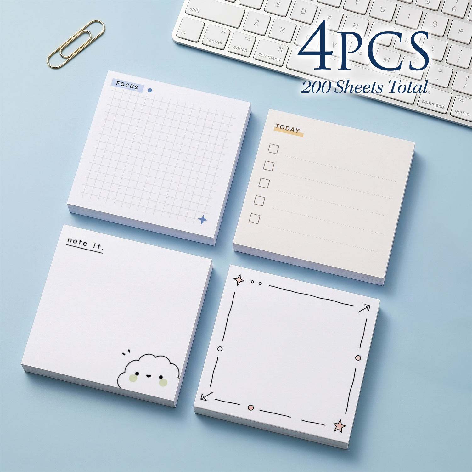 TEMU 4pcs 200 Sheets Total Easy Sticky Notes, 75x75mm 3x3 Inch, Focus Today To Do List Memo Pads, Minimalist Self-adhesive Reminder Notes For Office
