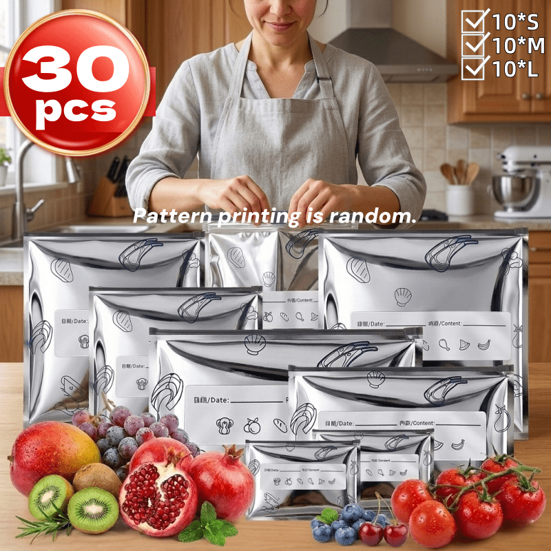 TEMU 30pcs Heavy-duty Reusable Aluminum Foil Refrigerator Storage Bags, Affordable Set Of 3 Sizes, Reusable Refrigerator Storage Bag Set, Random