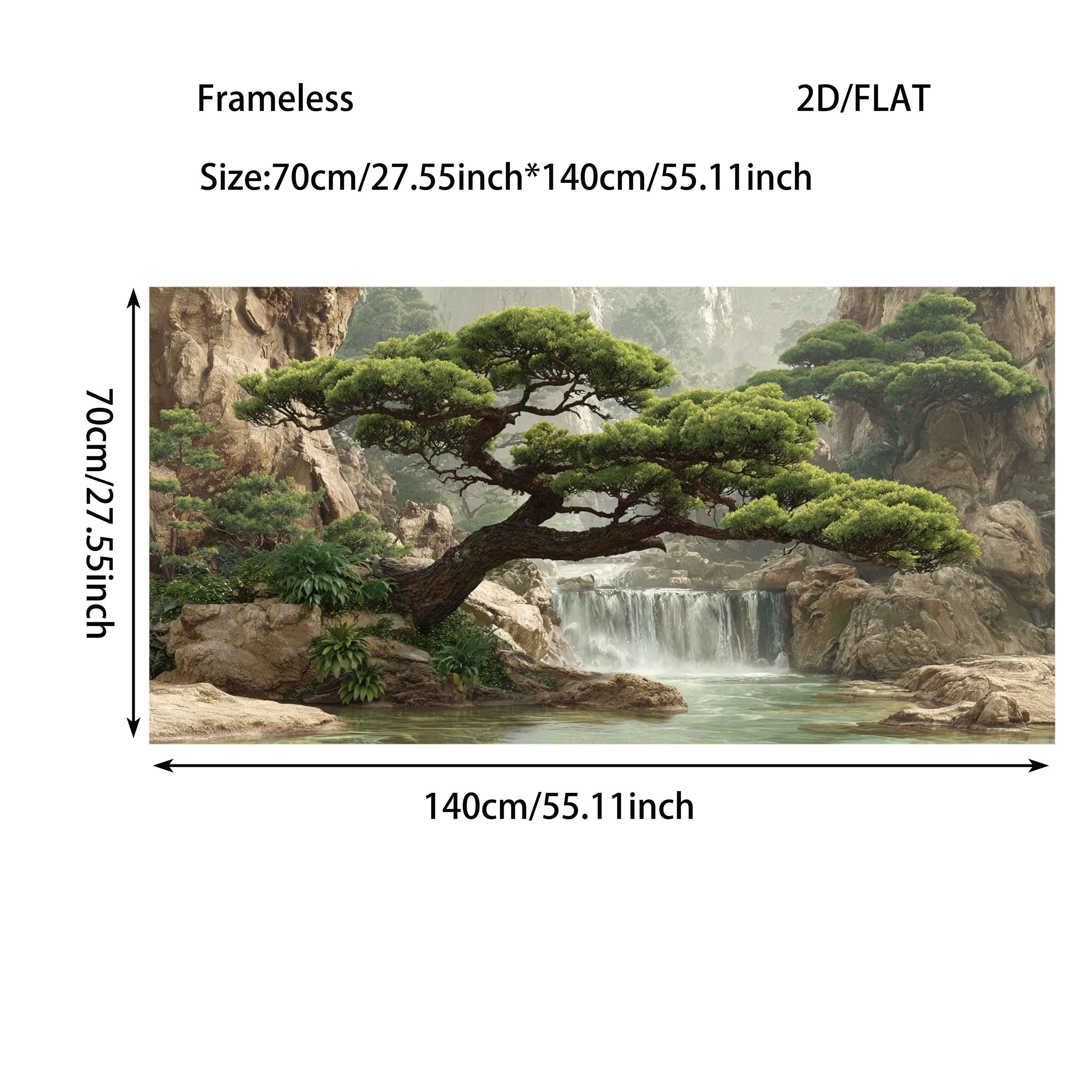 Image of 1pc Large Frameless Modern Minimalist Japanese Waterfall Canvas Wall Art Poster - 27.55"x55.11" (70x140cm) Nature Landscape Painting For Living Room, Bedroom Decor - Easy To Hang, No Frame Needed