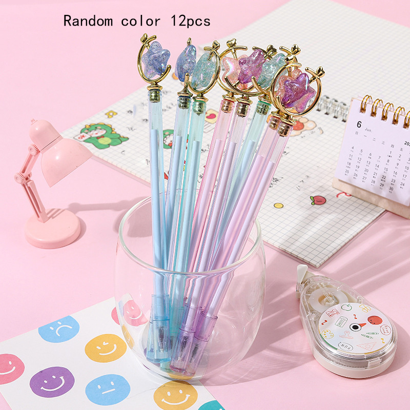 TEMU Rentrée Scolaire 12pcs Stylo Créatif Étoile 0.5Mm Style Élevée et Stylo de Signature Frais Cadeau Bureau Couleur Aléatoire Style
