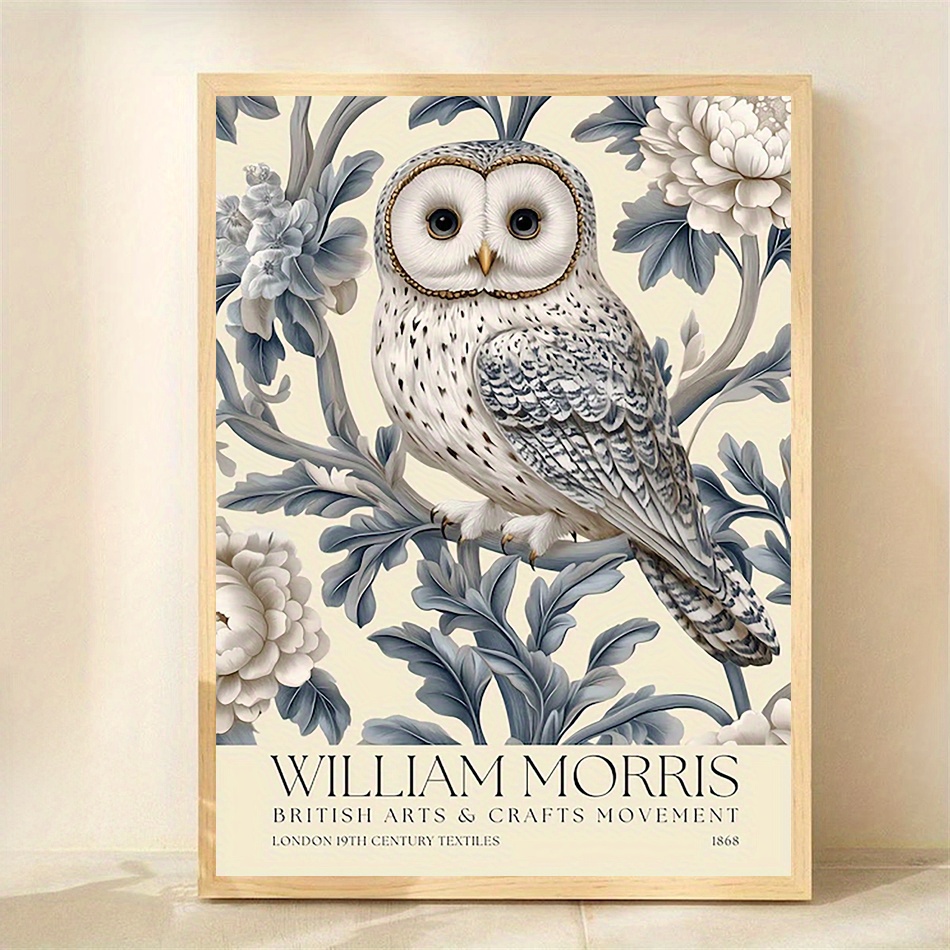 TEMU 2d Flat, 2d Flat, 1pc William Owl And Floral Canvas Wall Art Print - Unframed 12x16 Inches, Vintage British Arts And Crafts Movement Decoration,